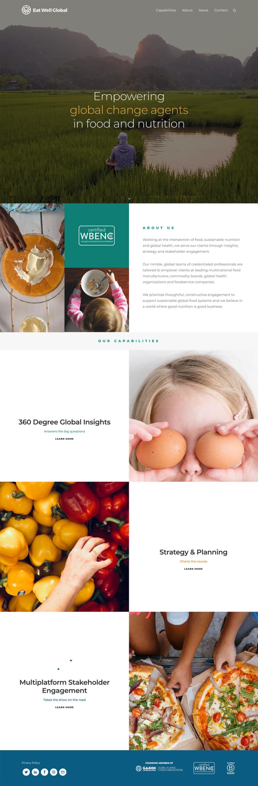 Screenshot of the Eat Well Global home page.