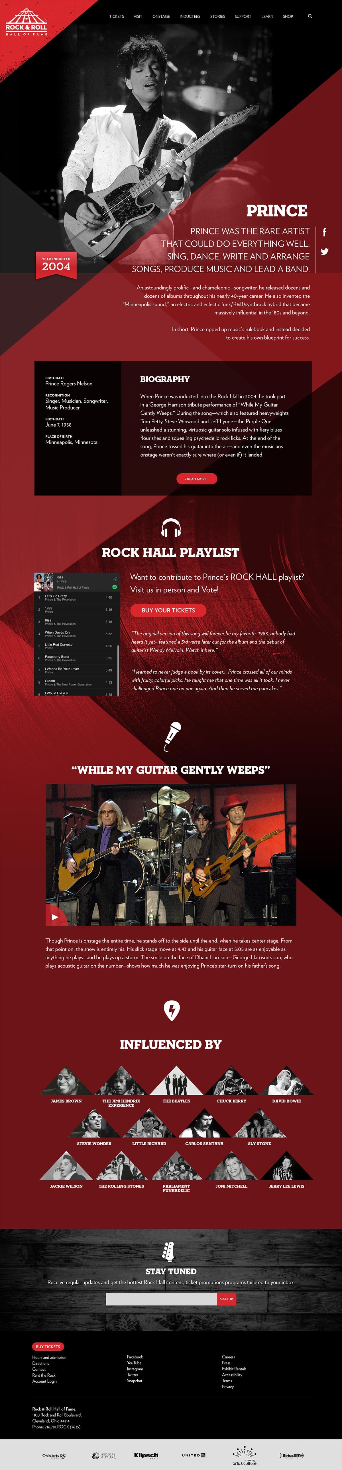 Prince's hero page on the Rock and Roll Hall of Fame website.