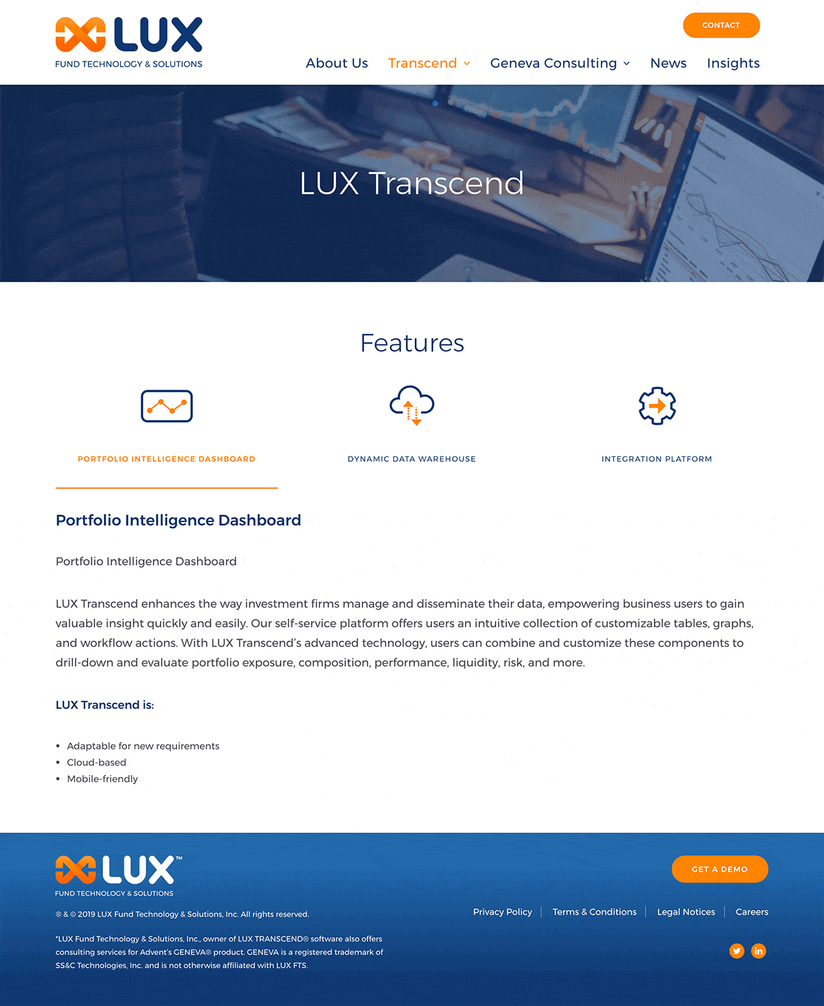 LUX FTS webpage screenshot.