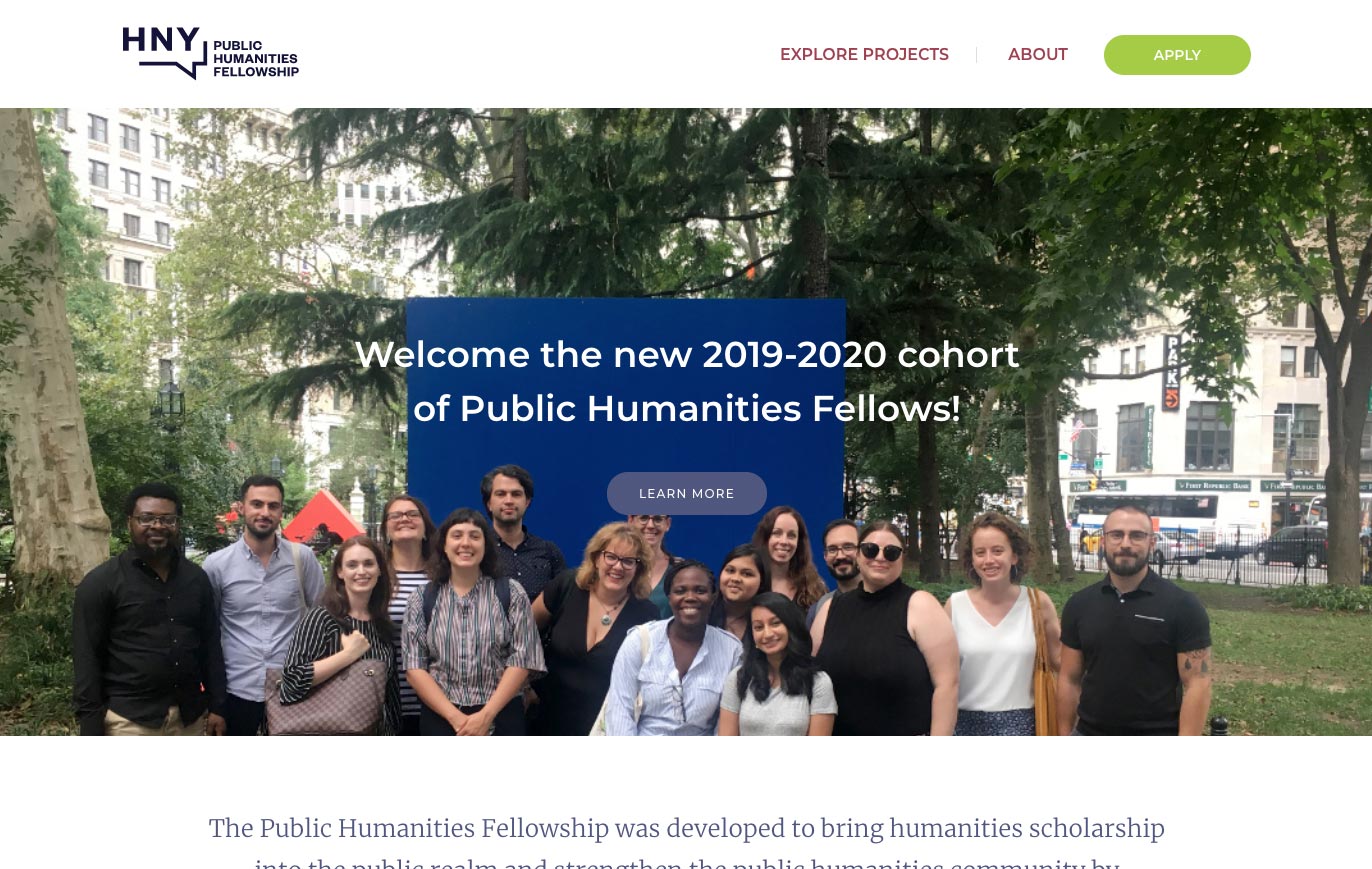 Screenshot of the Humanities New York 2019-2020 cohort of Public Humanities Fellows.